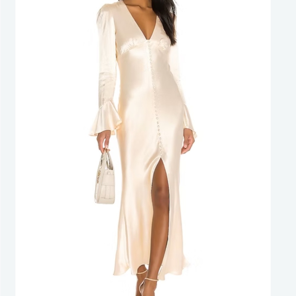 ShonaJoy Satin Ivory Long Sleeve Button Front Slip Dress